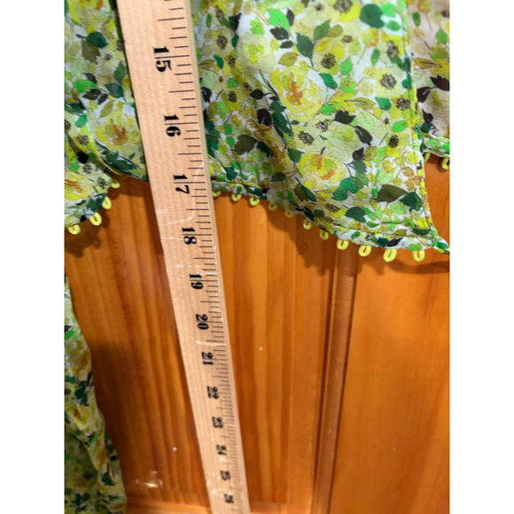 Favorite Daughter Sheer Floral Tie Front Blouse S Green Yellow Long Sleeve Top - Picture 4 of 5